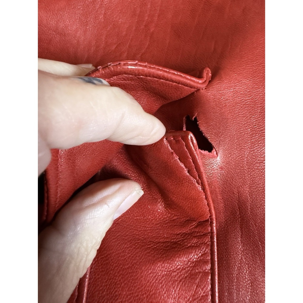 David Hayes Red Leather Shirt Jacket Snap Front Chest Pockets Mens XL - Picture 11 of 16